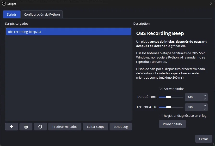 OBS Recording Beep: captura del proyecto